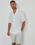 White Linen Blend Revere Collar Short Sleeve Shirt