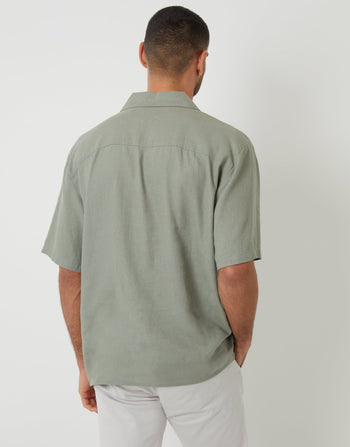 Threadbare Relaxed Fit Linen Blend Revere Collar Short Sleeve Shirt in Sage Green - back view