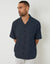 Navy Linen Blend Revere Collar Short Sleeve Shirt