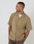 Dark Stone Relaxed Fit Linen Blend Revere Collar Short Sleeve Shirt