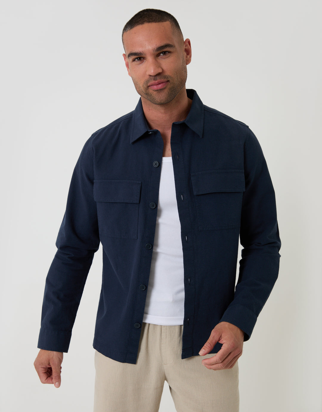 Threadbare Lightweight Shacket in Navy - Front View
