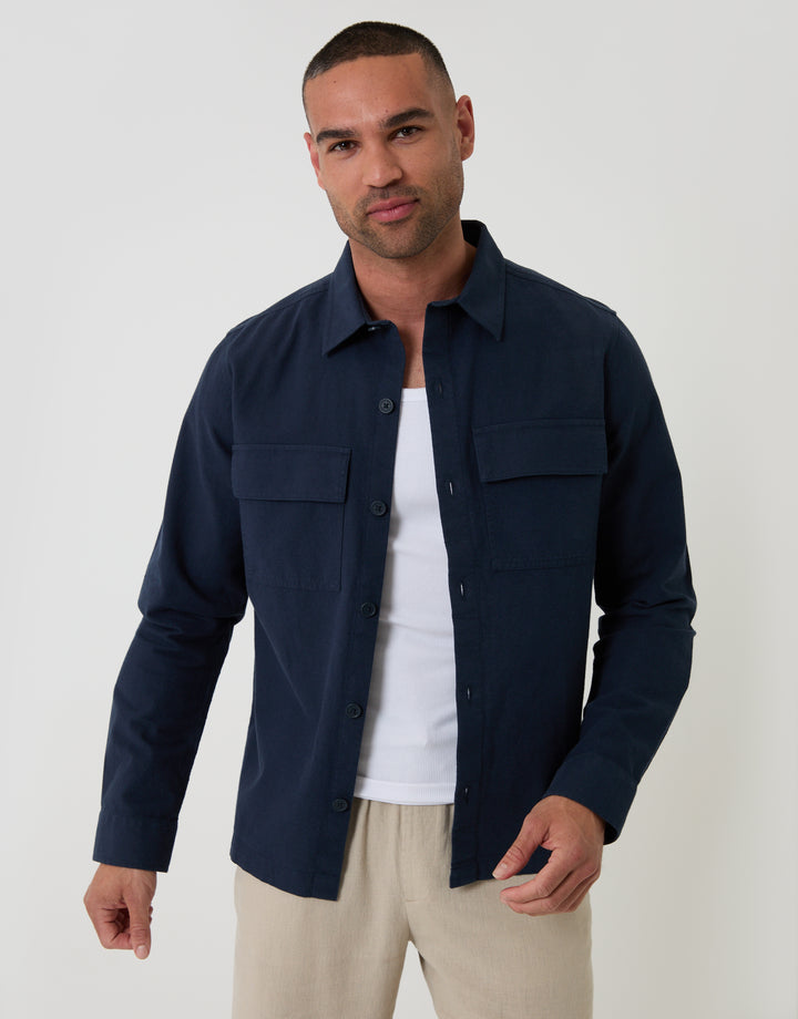 Threadbare Lightweight Shacket in Navy - Front View