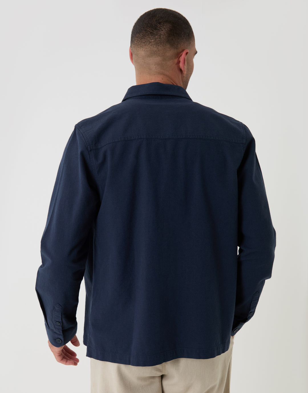 Threadbare Lightweight Shacket in Navy - Back View