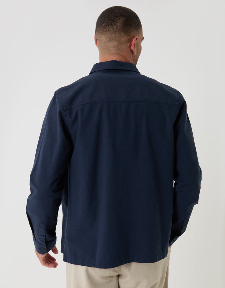 Threadbare Lightweight Shacket in Navy - Back View