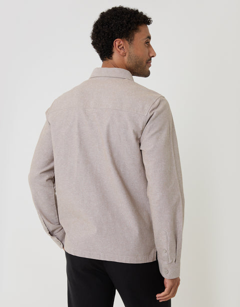 Threadbare Linen Blend Lightweight Shacket in Taupe - back view