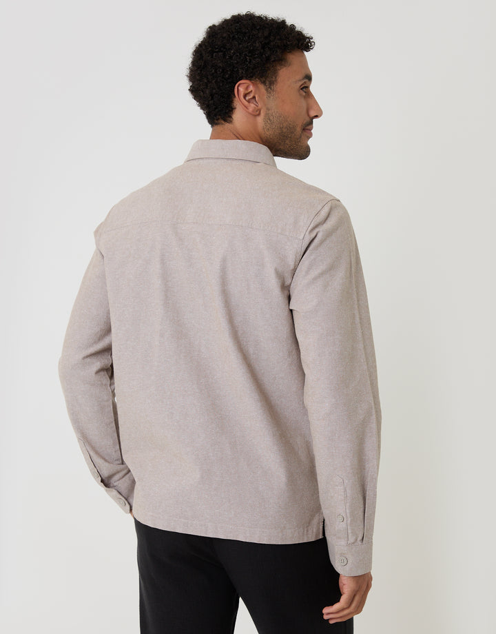 Threadbare Linen Blend Lightweight Shacket in Taupe - back view