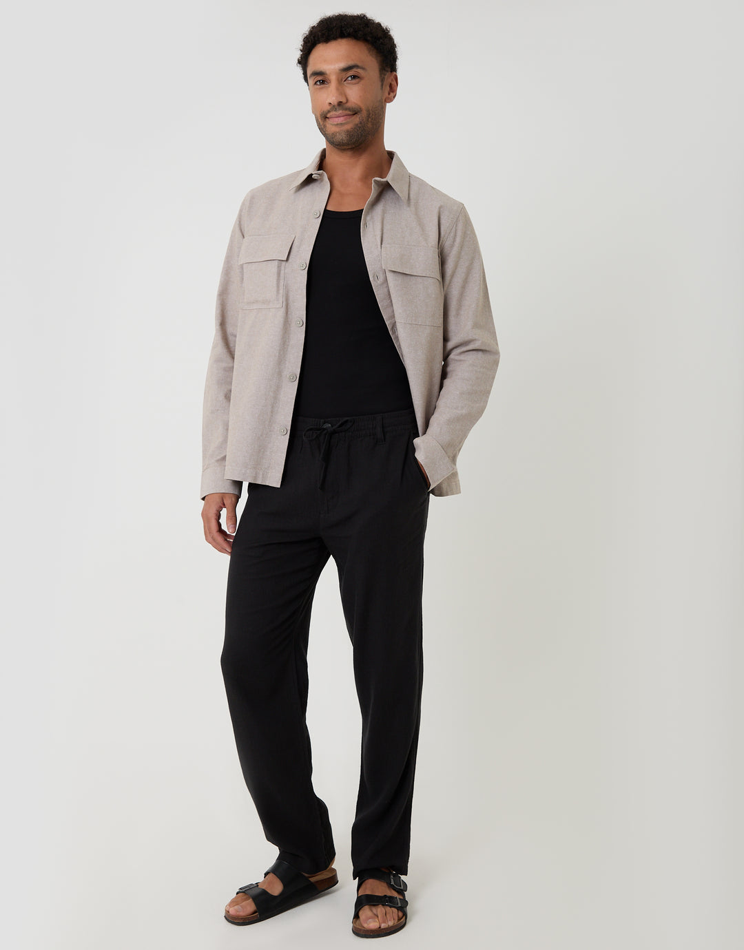 Threadbare Linen Blend Lightweight Shacket in Taupe - full body