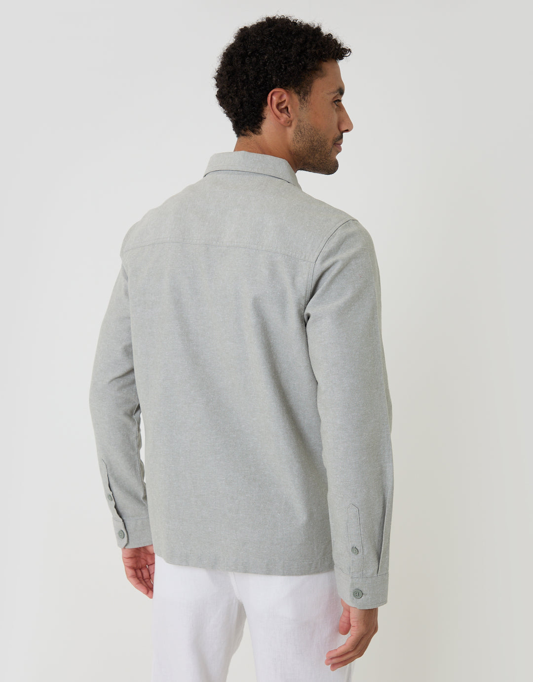 Threadbare Linen Blend Lightweight Shacket in Soft Sage Green - back view