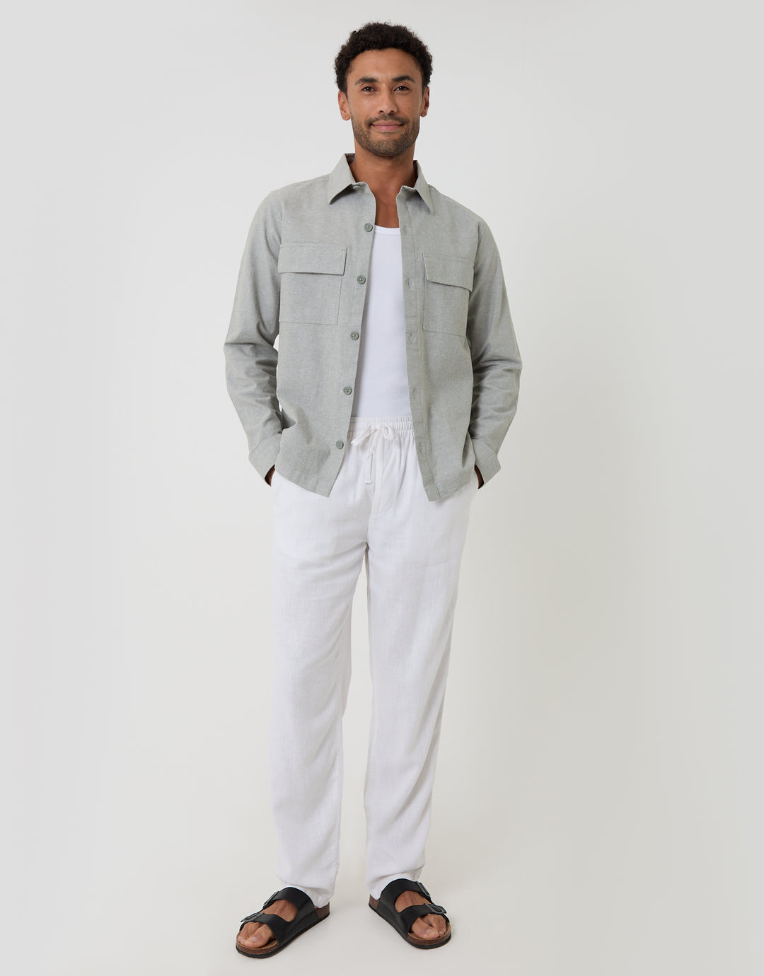 Threadbare Linen Blend Lightweight Shacket in Soft Sage Green - full body