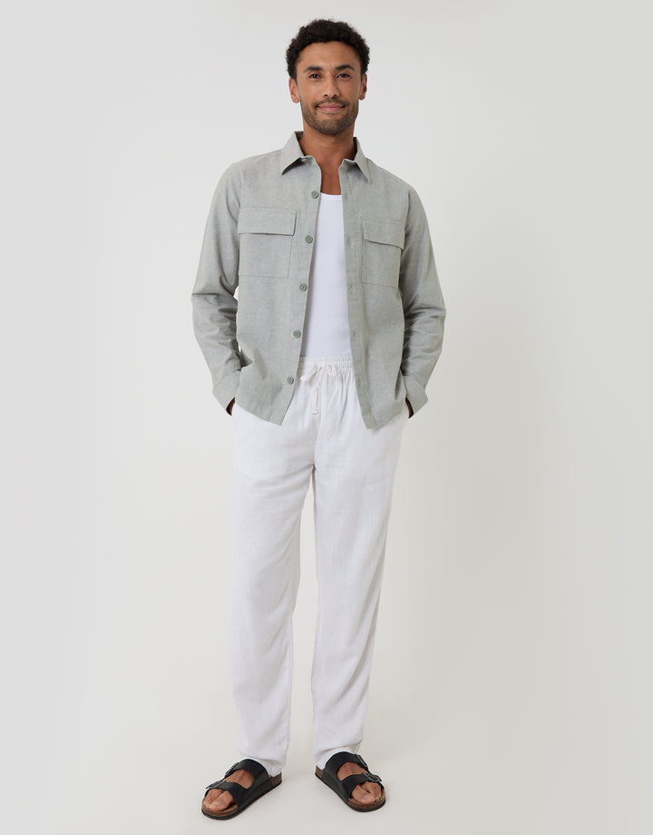 Threadbare Linen Blend Lightweight Shacket in Soft Sage Green - full body