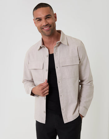 Threadbare Lightweight Shacket in Stone - Front View