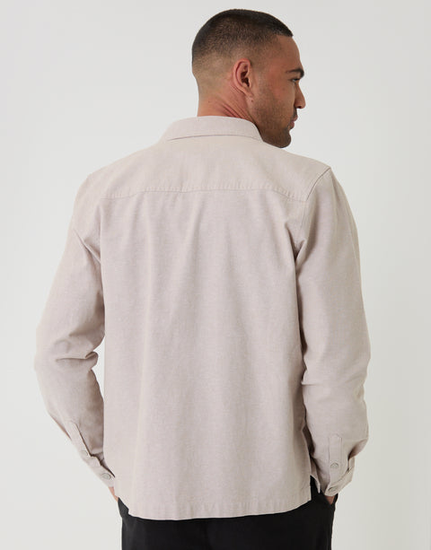 Threadbare Lightweight Shacket in Stone - Back View
