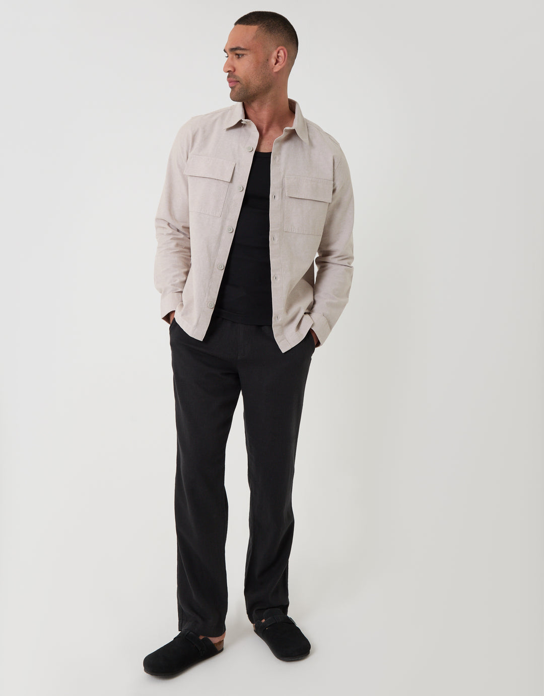 Threadbare Lightweight Shacket in Stone - Full View