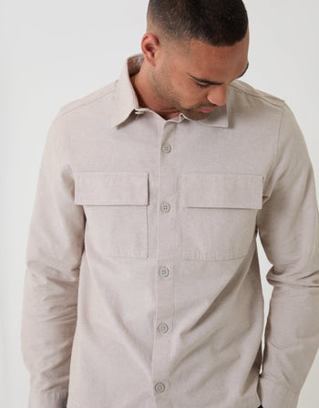 Threadbare Lightweight Shacket in Stone - Close Front View