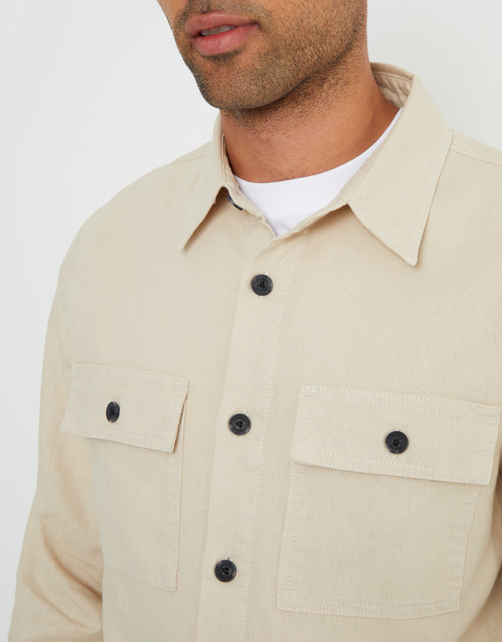 Stone Linen Blend Lightweight Shacket