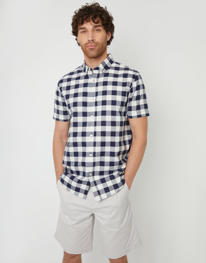Navy Check Short Sleeve Casual Shirt