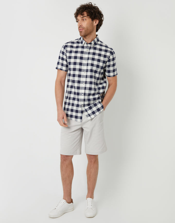 Navy Check Short Sleeve Casual Shirt