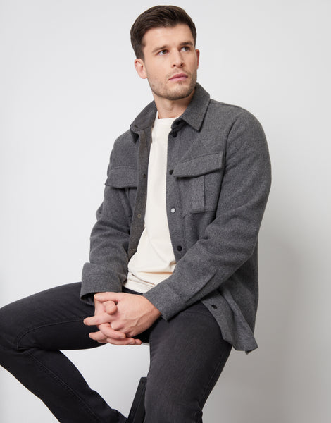 Men's Charcoal Grey Brushed Wool Blend Shacket – Threadbare