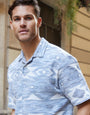 Blue Tribal Revere Collar Short Sleeve Shirt