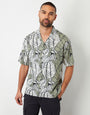 Tropical Leaf Print Revere Collar Short Sleeve Shirt