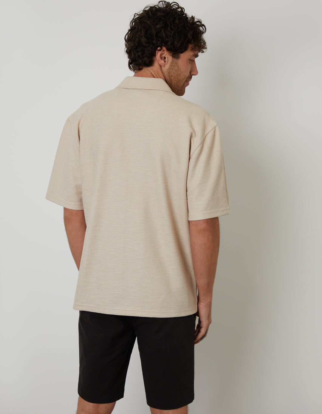 Stone Textured Revere Collar Short Sleeve Shirt