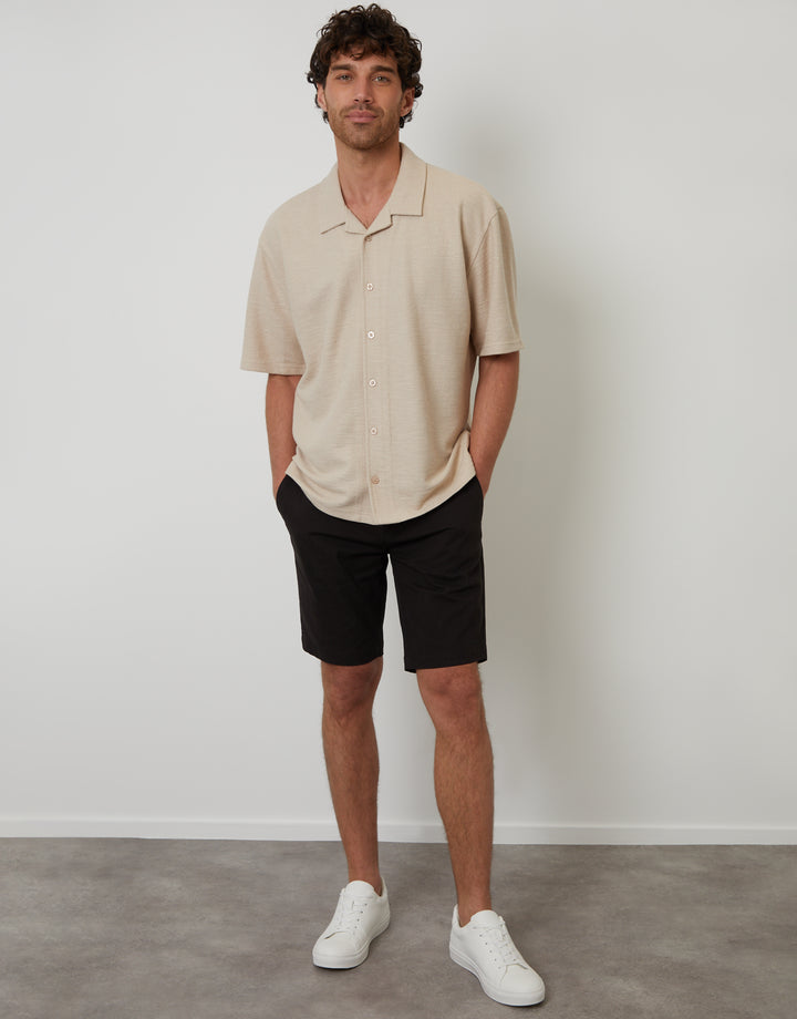 Stone Textured Revere Collar Short Sleeve Shirt