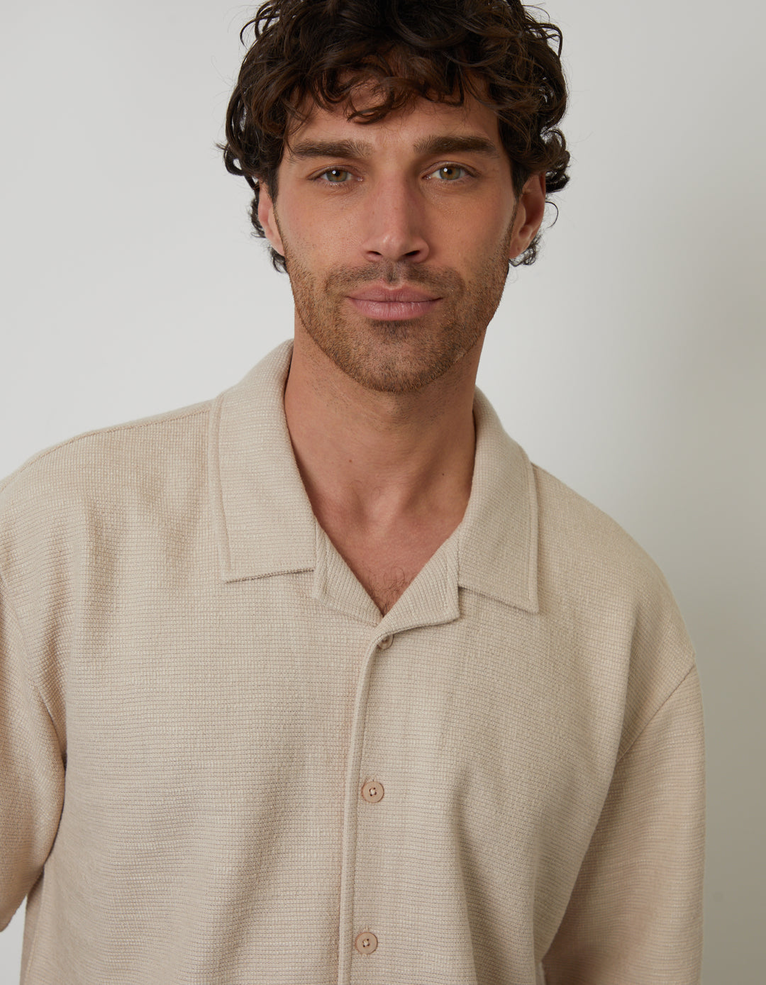 Stone Textured Revere Collar Short Sleeve Shirt