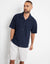 Navy Textured Revere Collar Short Sleeve Shirt