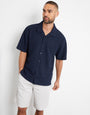 Navy Textured Revere Collar Short Sleeve Shirt