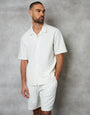 Ecru Textured Revere Collar Short Sleeve Shirt