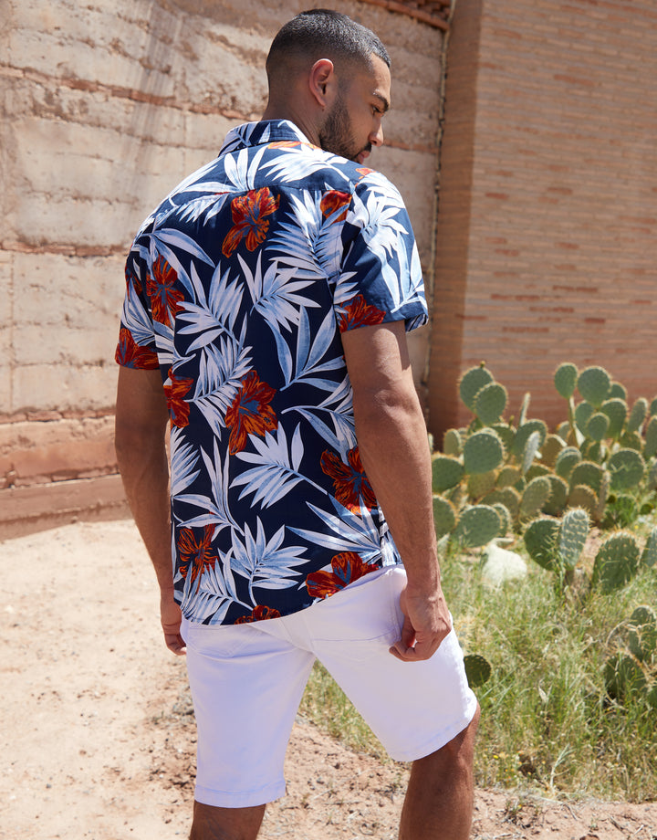 Navy Floral Print Short Sleeve Shirt
