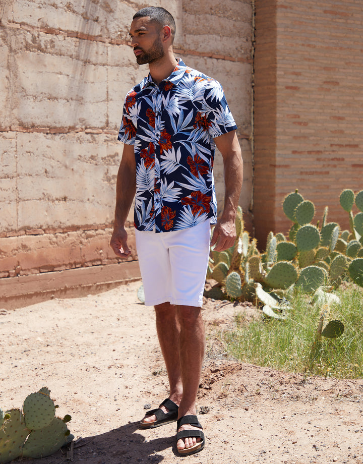 Navy Floral Print Short Sleeve Shirt