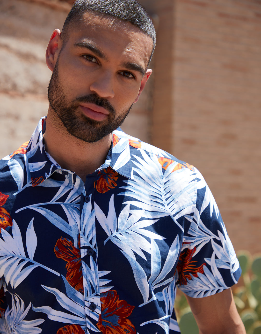 Navy Floral Print Short Sleeve Shirt