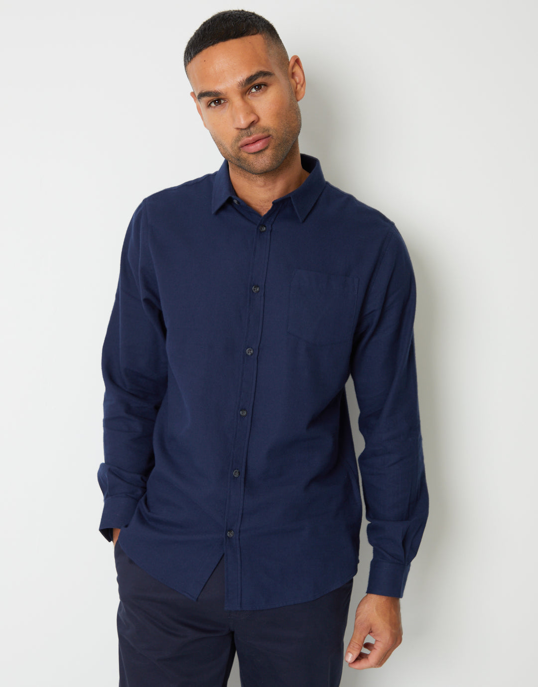 Navy Brushed Flannel Long Sleeve Shirt