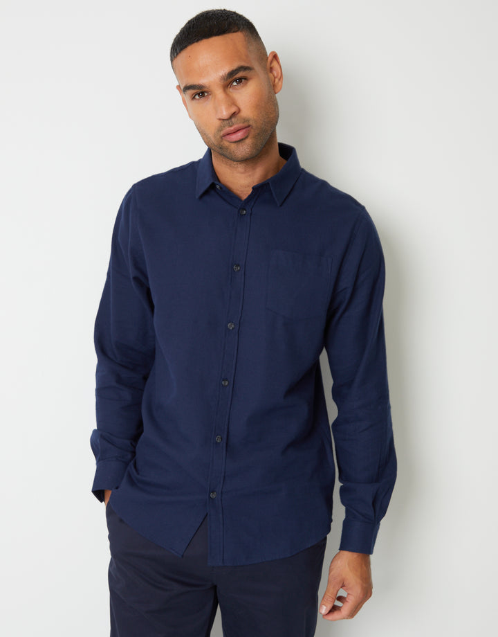 Navy Brushed Flannel Long Sleeve Shirt