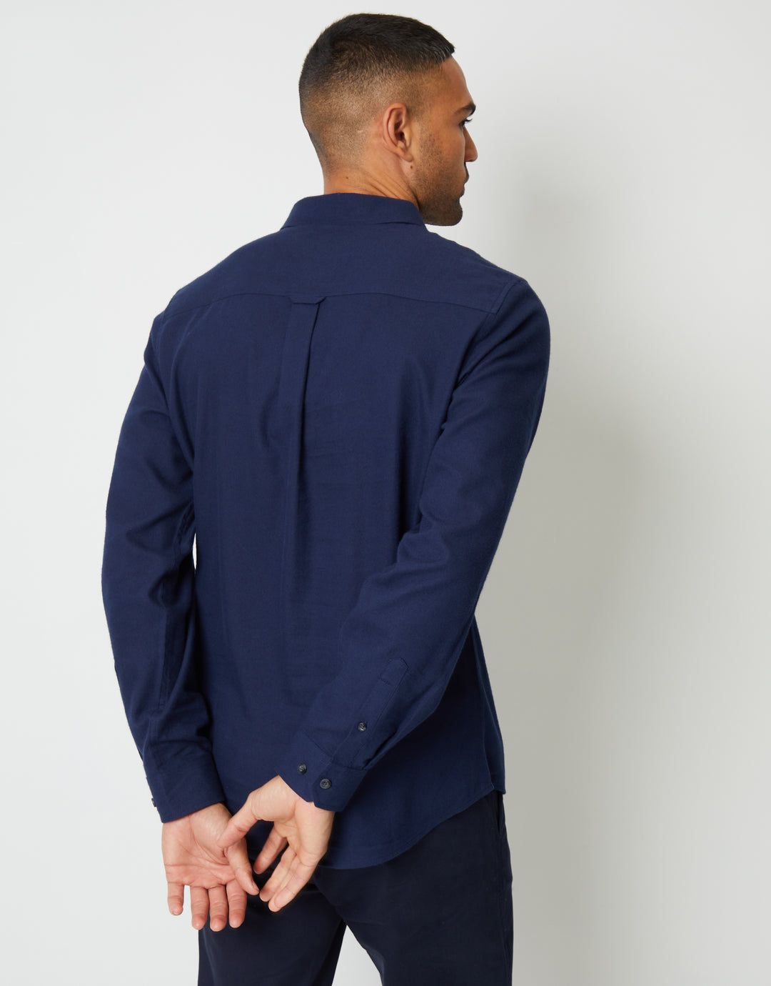 Navy Brushed Flannel Long Sleeve Shirt