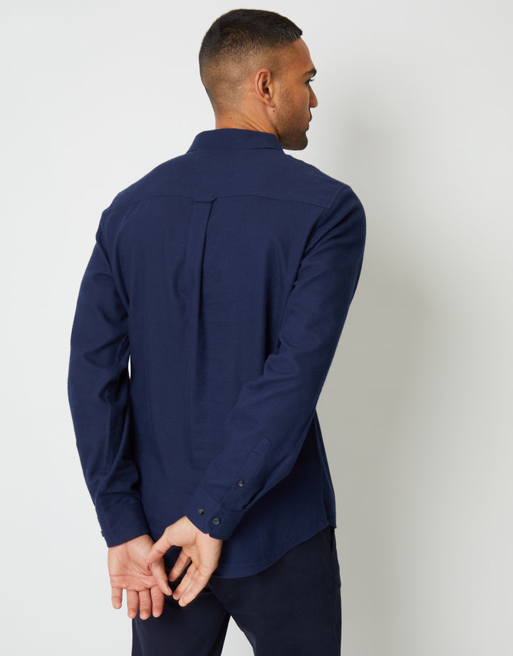 Navy Brushed Flannel Long Sleeve Shirt