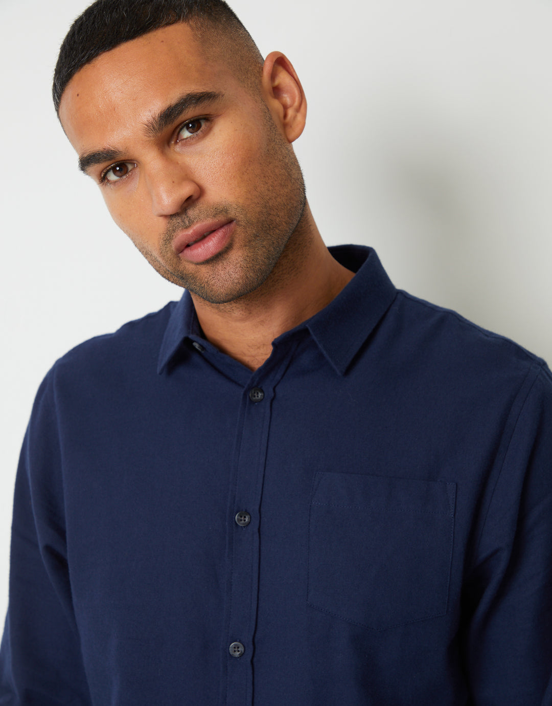 Navy Brushed Flannel Long Sleeve Shirt