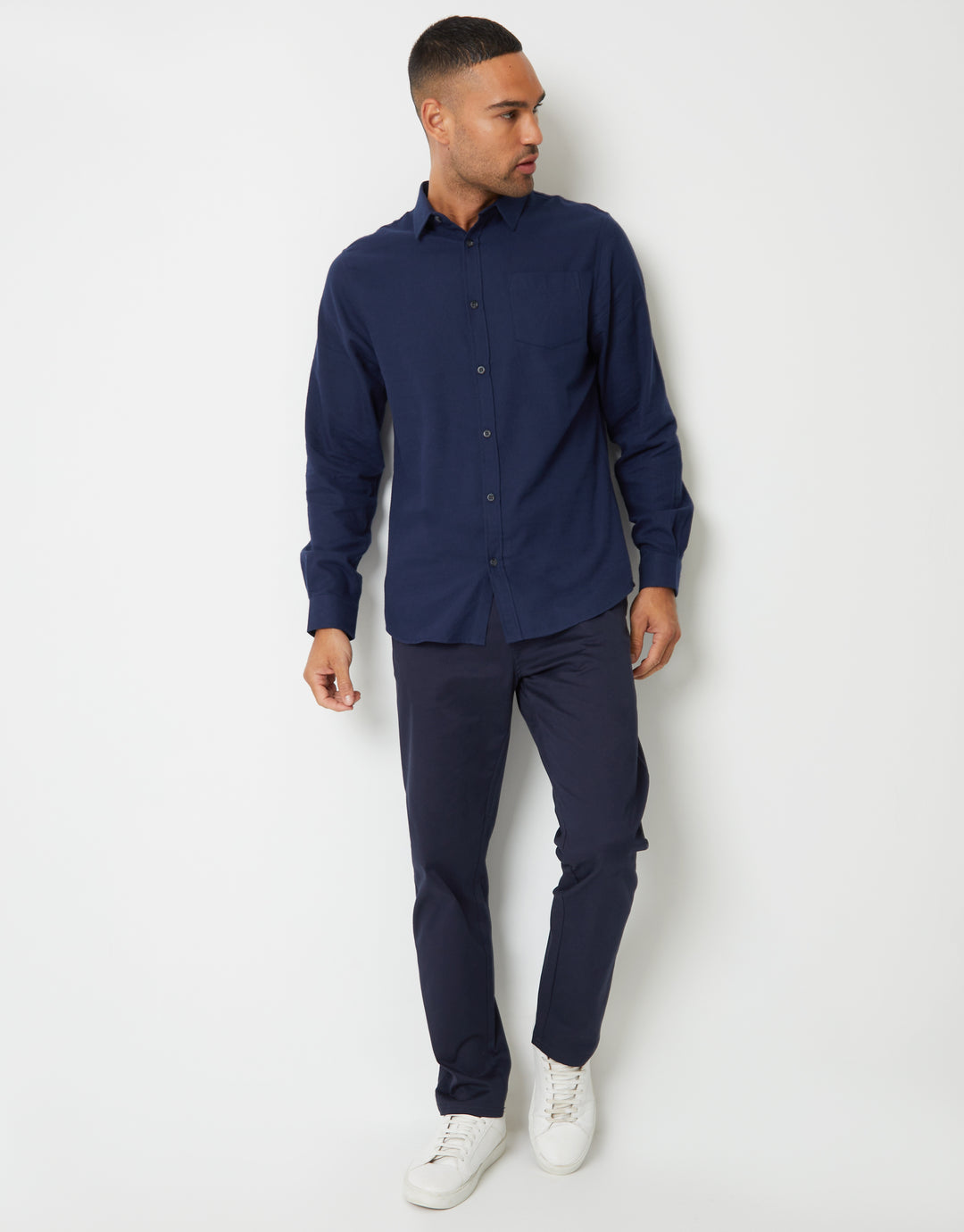 Navy Brushed Flannel Long Sleeve Shirt