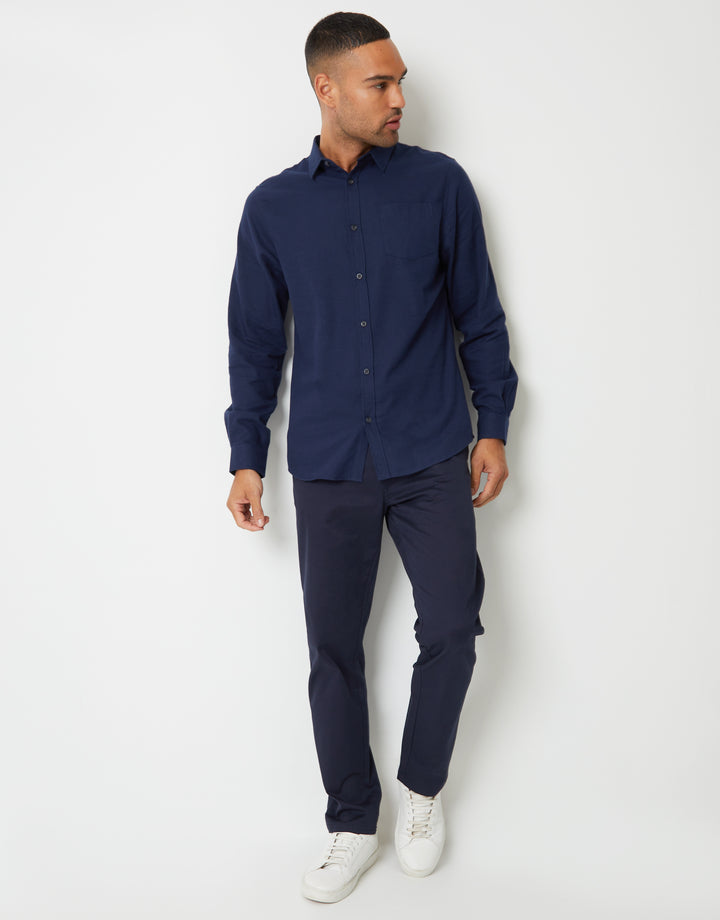 Navy Brushed Flannel Long Sleeve Shirt