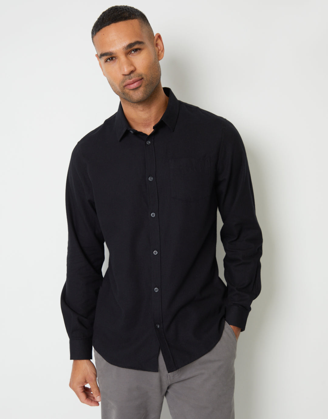 Black Brushed Flannel Long Sleeve Shirt