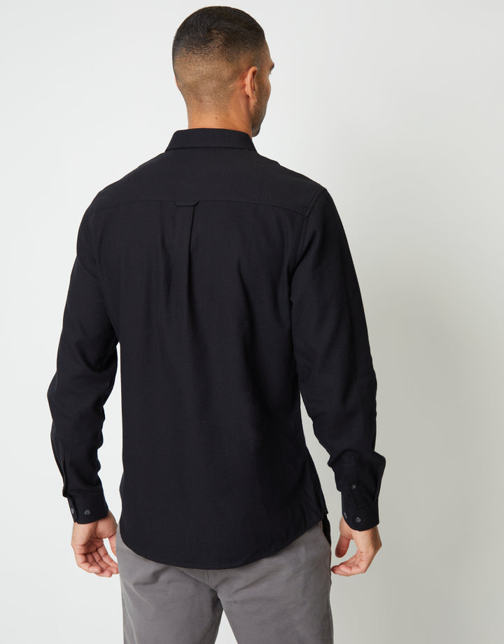 Black Brushed Flannel Long Sleeve Shirt