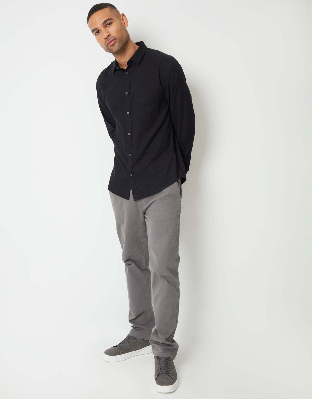 Black Brushed Flannel Long Sleeve Shirt