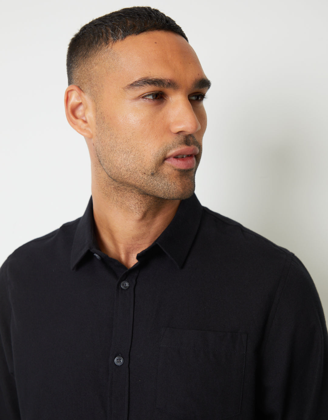 Black Brushed Flannel Long Sleeve Shirt