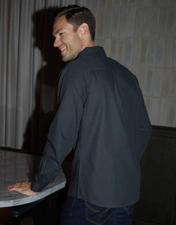 Dark Charcoal Grey Brushed Flannel Long Sleeve Shirt