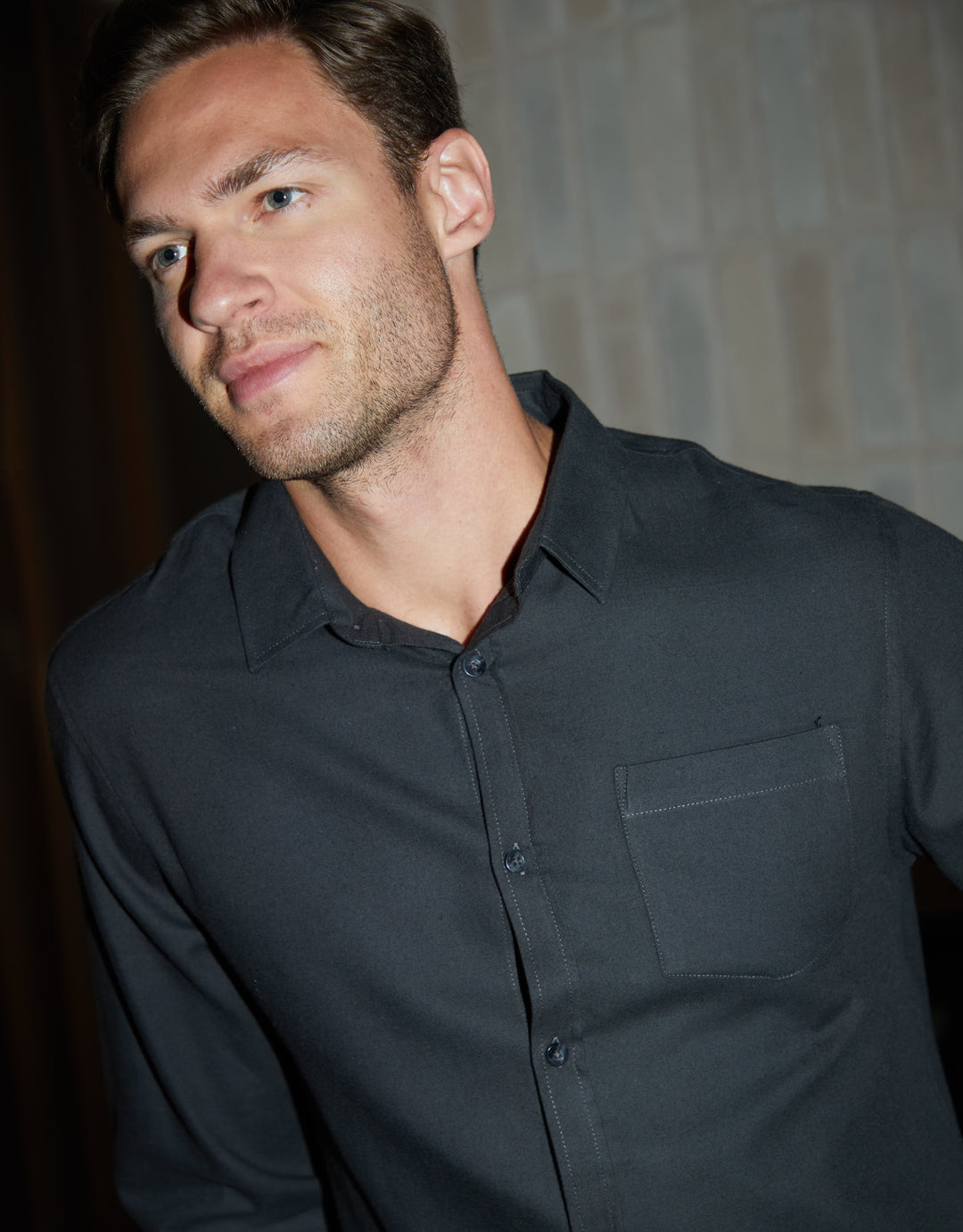 Dark Charcoal Grey Brushed Flannel Long Sleeve Shirt