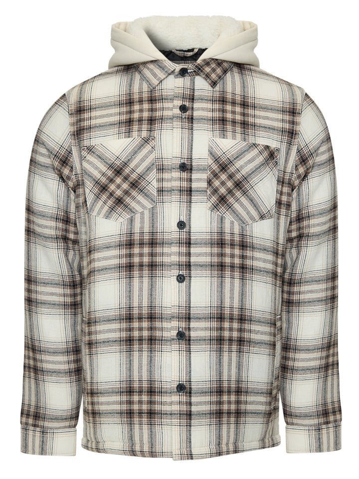 Cream Check Quilted Shacket with Borg Lined Hood