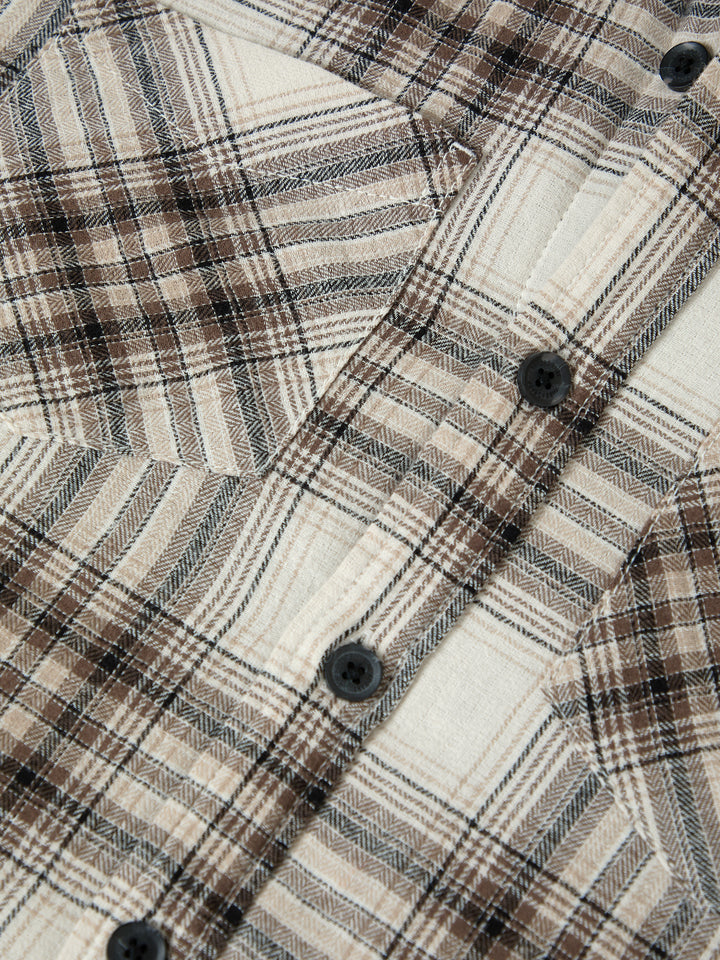 Cream Check Quilted Shacket with Borg Lined Hood