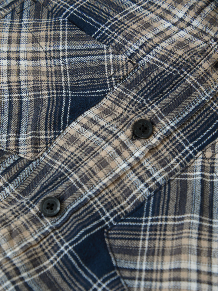 Navy Check Quilted Shacket with Borg Lined Hood