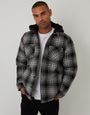 Quilted Shacket with Borg Lined Hood in Black Check